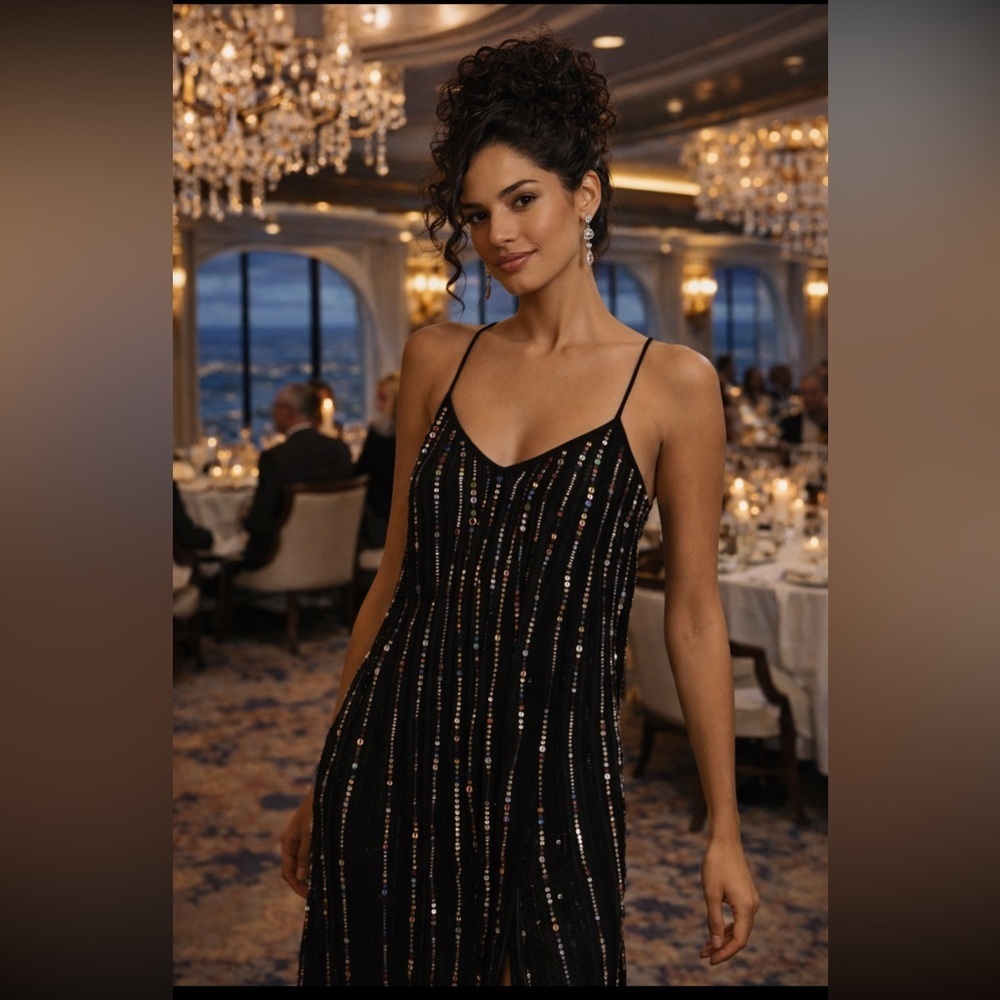 🍀SUPER RARE🍀 Farm Rio Anthropologie NWT Farm Rio V-Neck Sequin Slip Dress size S - Picture 2 of 7